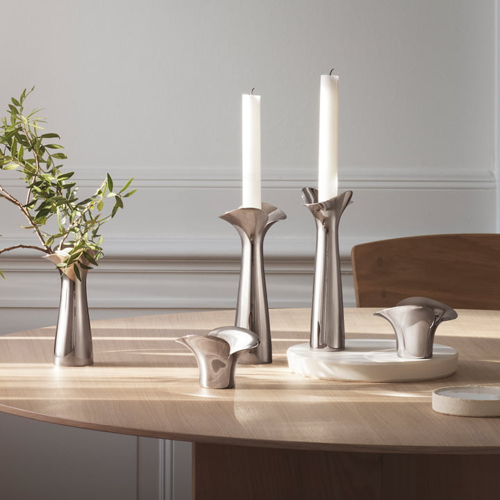 Bougeoir et porte-bougie Bloom Botanica en acier inoxydable de Georg Jensen