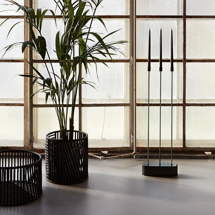 Le bougeoir Grasil pour le sol à côté AYTM d'un haut palmier d'intérieur