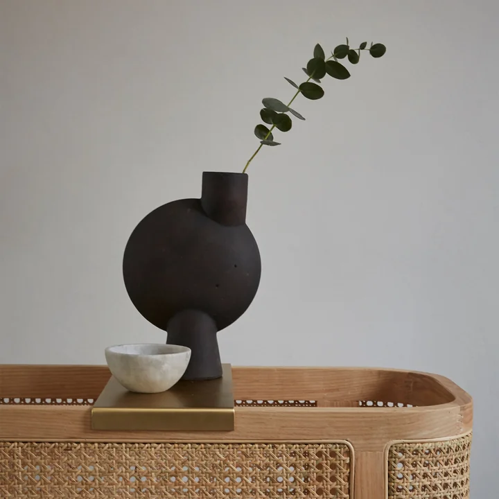 Le vase Sphere Bubl Medio de 101 Copenhagen avec un arbuste