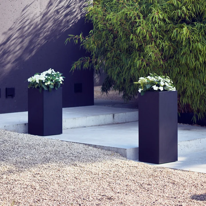 Les jardinières de Planter de Jan Kurtz sur un chemin de pierre.