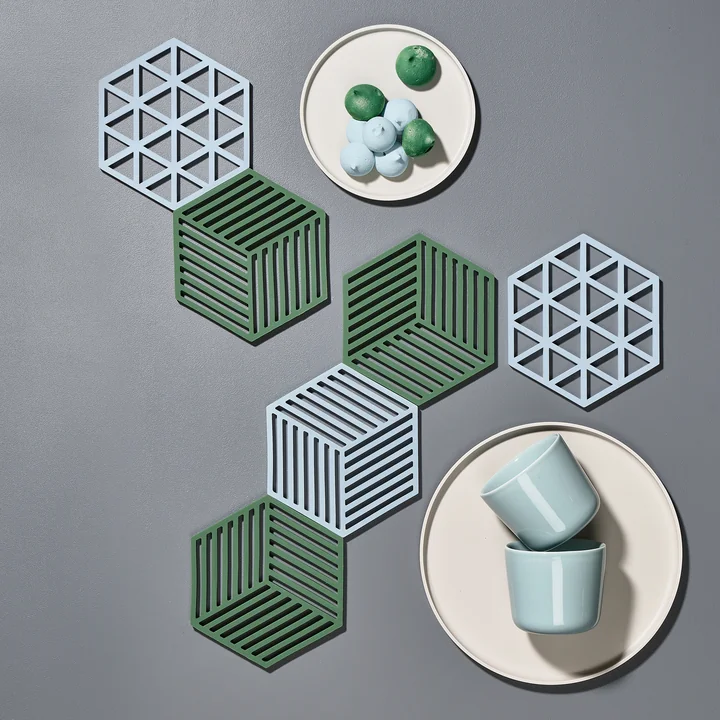 Les Hexagon et Triangle dessous de verre de Zone Denmark en sky et cactus