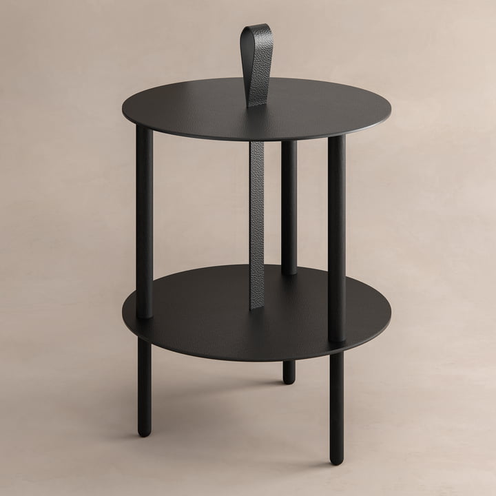 Strap Table d'appoint Ø 38 x H 46 cm de LindDNA en chêne noir / bull noir