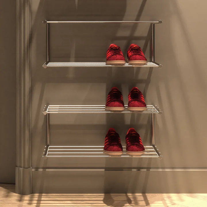 L'étagère à chaussures Nova de Frost est minimaliste mais fonctionnelle.