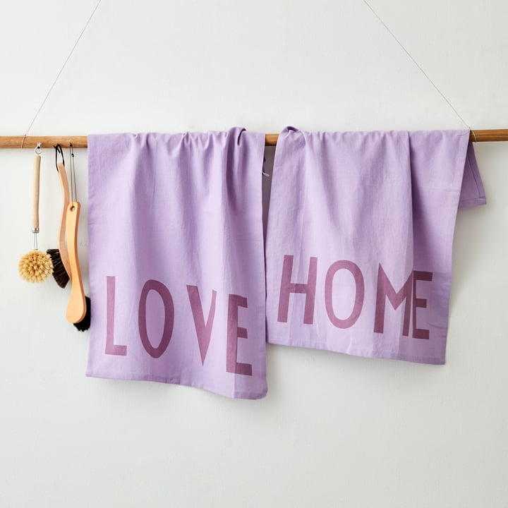 Favourite Torchon en Love / Home, lavande (lot de 2) de Design Letters