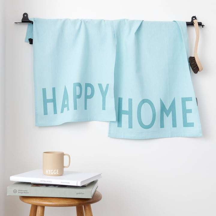 Favourite Torchon, Happy Home in light blue (set de 2) de Design Letters