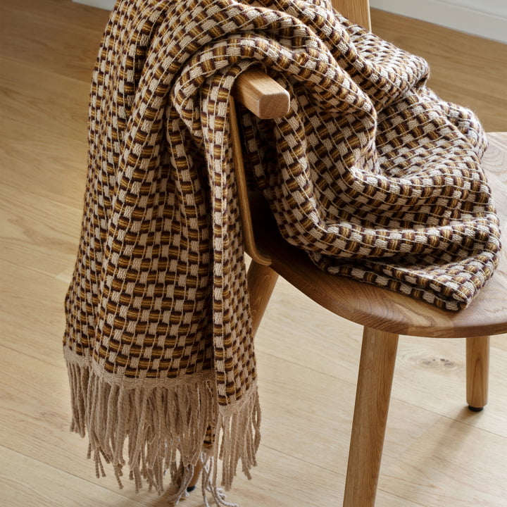 Isak Couverture en laine, 150 x 210 cm, marron / beige de Røros Tweed