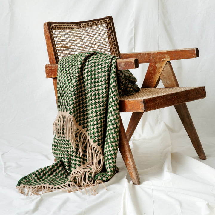 Isak Couverture en laine, 150 x 210 cm, vert / beige de Røros Tweed