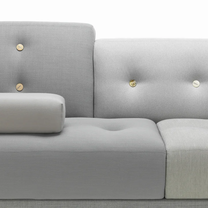 Polder Canapé avec ottoman, accoudoir à gauche / gris (Mix The Pebble Greys 04) (jeu de boutons clair 01) de Vitra