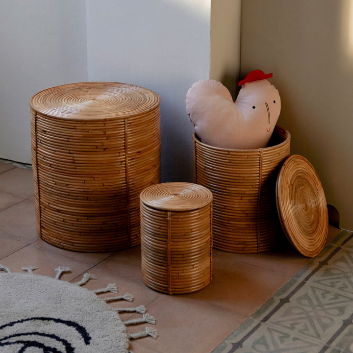 ferm Living - Column Storage, teinté naturel (jeu de 3)