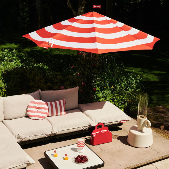 Stripesol Set parasol Ø 350 cm rouge + pied noir de Fatboy