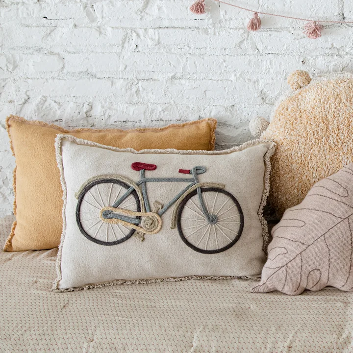 Bike Coussin de sol, 35 x 55 cm, naturel / bleu de Lorena Canals