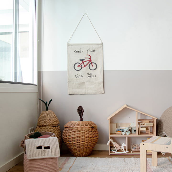 Tapisserie, Cool Kids Ride Bikes, 45 x 70 cm, naturel / rouge de Lorena Canals