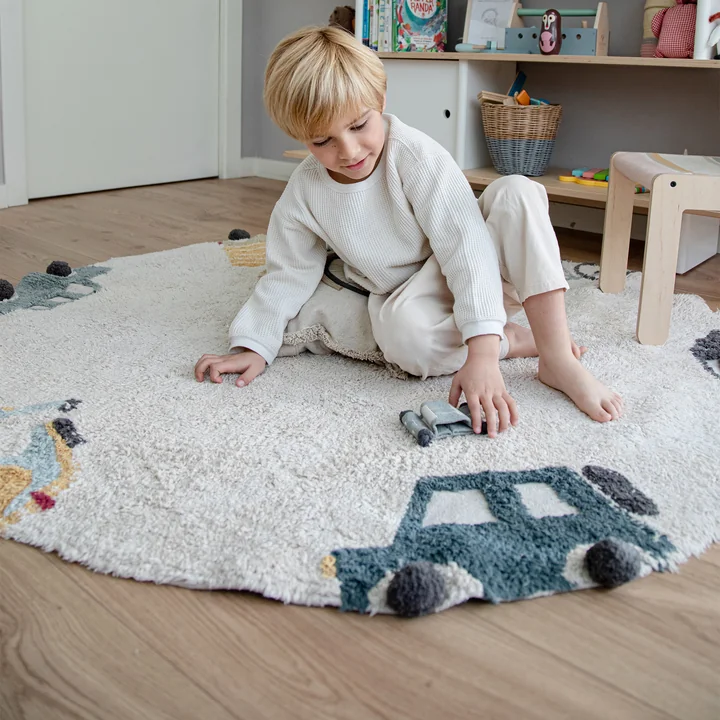 Wheels Tapis, Ø 140 cm, naturel / bleu de Lorena Canals