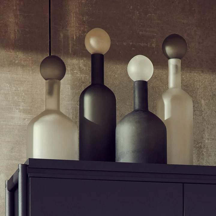 Pols Potten - Bubbles & Bottles Carafe, noir mat & blanc (set de 4)