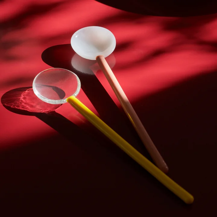 Set de cuillères en verre de HAY en version ronde, jaune clair / marron (set de 2)