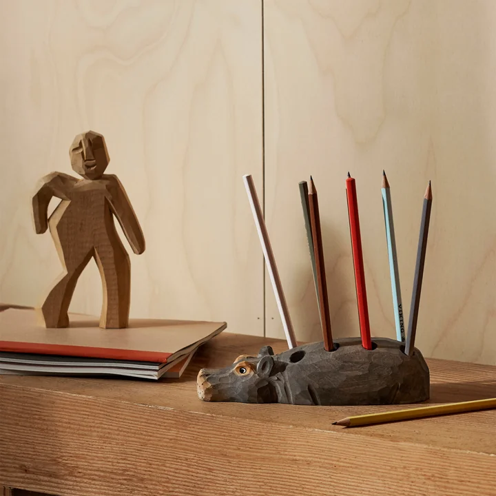 Ferm Living - Hippo Porte-stylo, sculpté / peint à la main