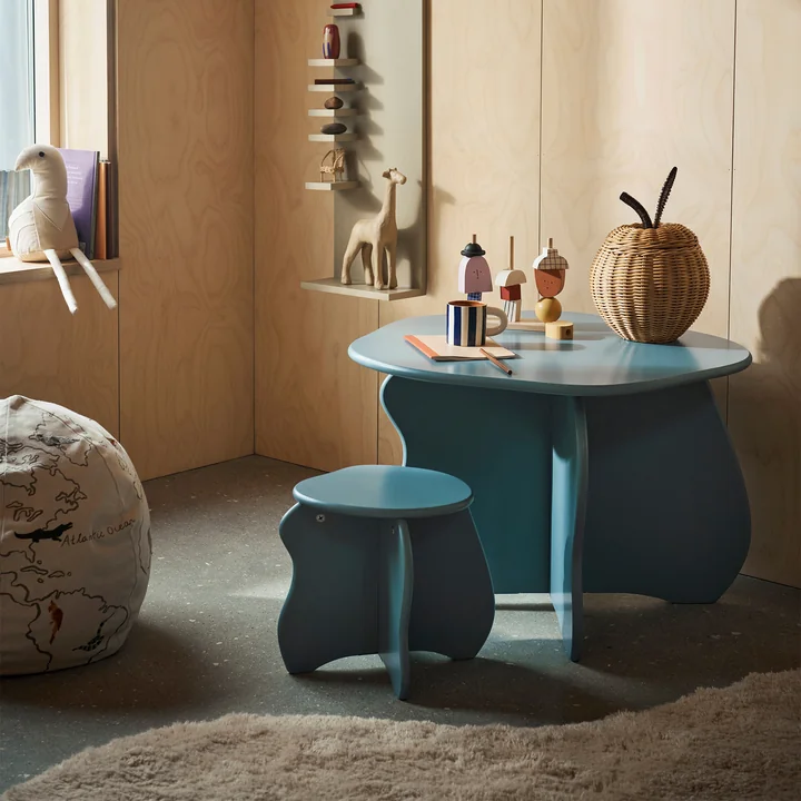 Ferm Living - Slope Table et tabouret pour enfants, storm