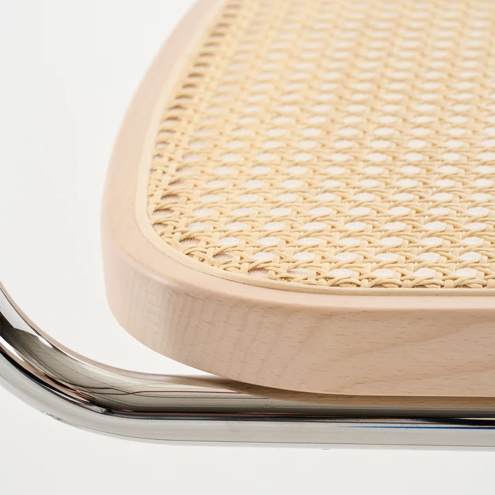 Thonet - S 32 VL Chaise Lounge, chrome / hêtre teinté éclairci (TP 107) / cannage avec tissu de soutien