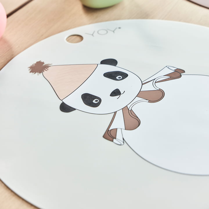 OYOY - Set de table PomPom, Panda, ⌀ 39 cm, blanc cassé