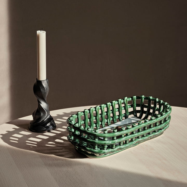 Corbeille en céramique ovale, emerald green de ferm Living