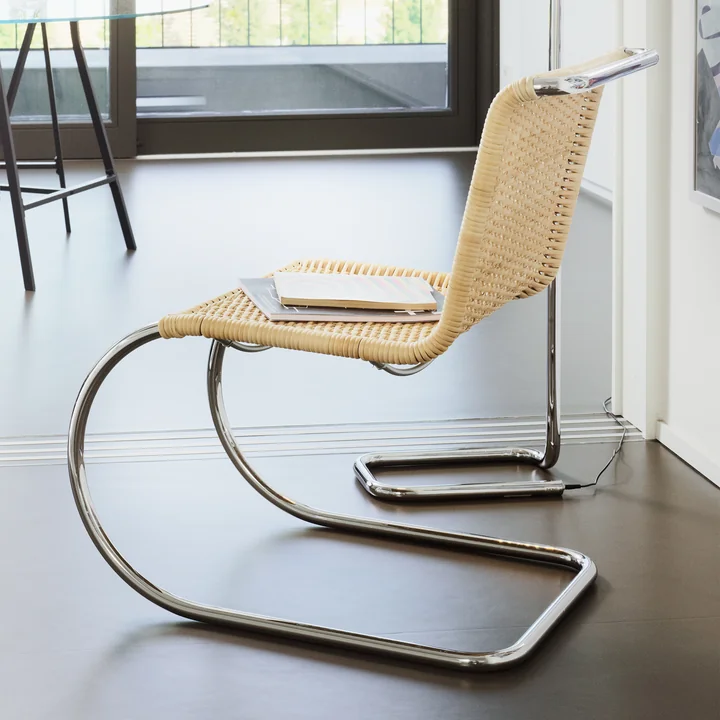 S 533 R chaise, structure chromée / osier de Thonet