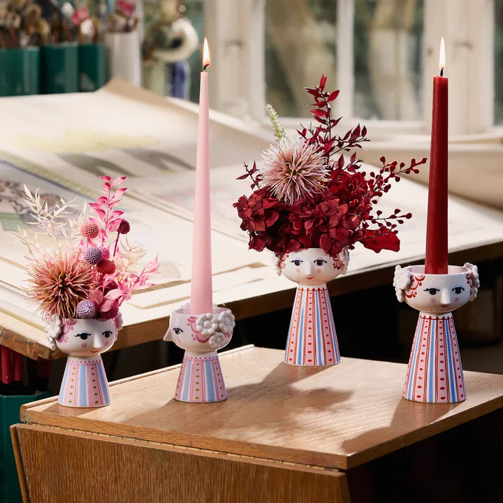 Bjørn Wiinblad - Eva Chandelier, rose, bougeoir, rouge poussière