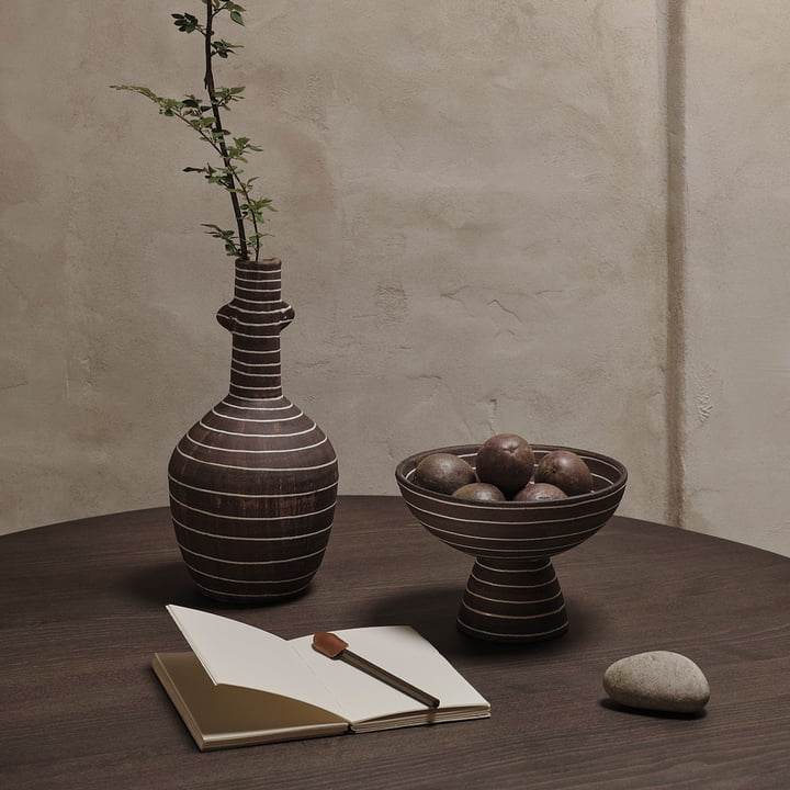 ferm Living - Brura Vase et bol, coffee / white