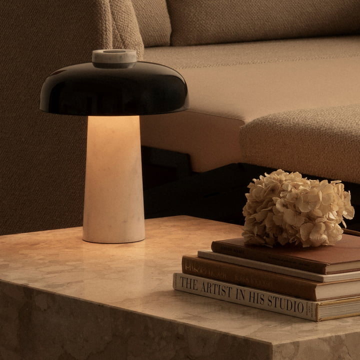 Audo - Reverse Lampe de table LED, Ø 24 x H 30 cm, noir / marbre de Carrare
