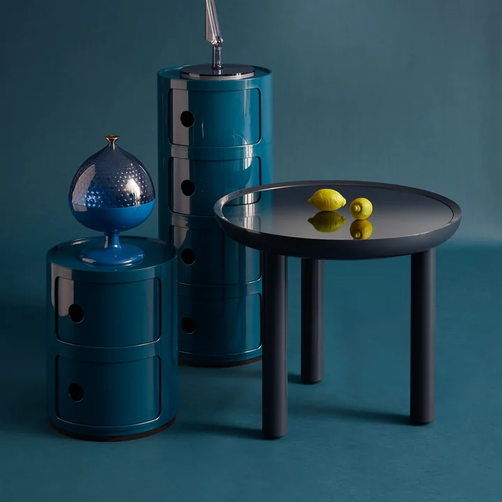 Kartell - K-Top Table d'appoint, H 50 cm / Ø 60 cm, miroir fumé / bleu