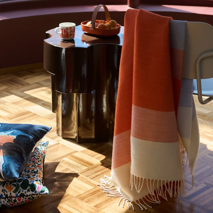 Marimekko - Hennika couverture, 120 x 180 cm, orange / blanc / bleu clair