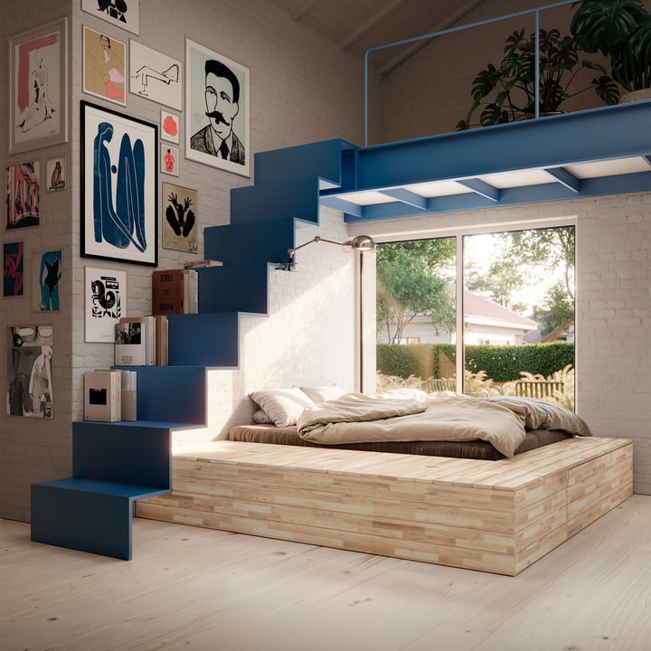 Karup Design - Basement Lit, pin clair incl. banquette de rangement