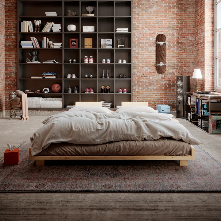 Karup Design - Social Lit avec dossier, 2 chevets et matelas, pin clair