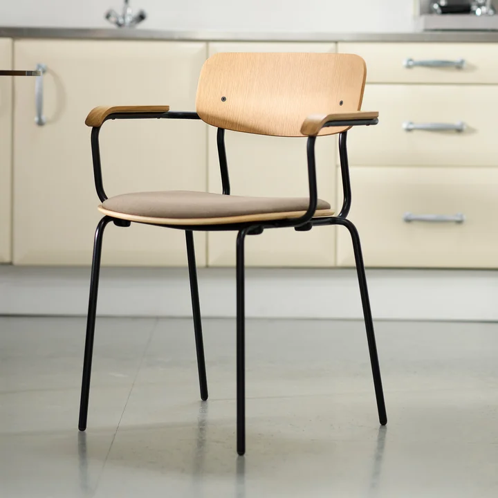 FDB Møbler - J182 Holmen fauteuil, noir / chêne / taupe (Grain 61230)