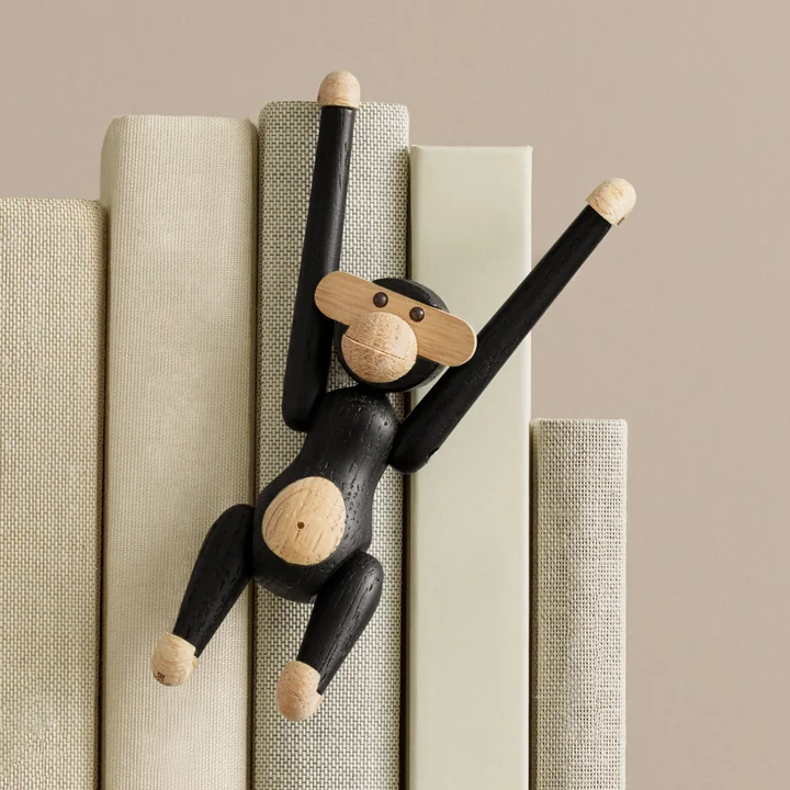 Singe en bois mini de Kay Bojesen en chêne teinté noir