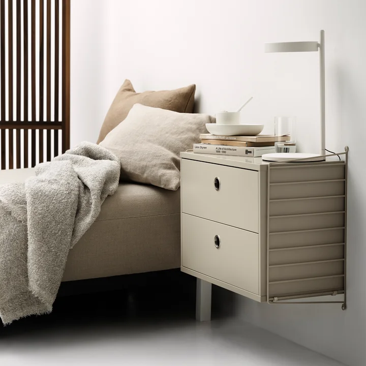 String - Table de nuit, 58 x 50 x 30 cm, beige / beige