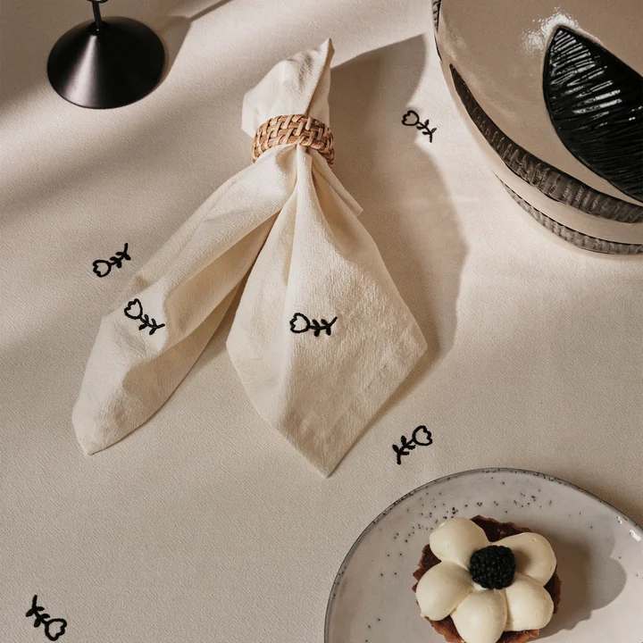 Broste Copenhagen - Mai Serviette de table, 45 x 45 cm, noir / blanc cassé