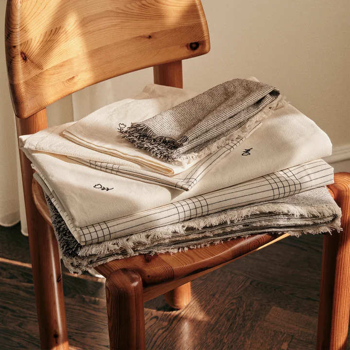 Broste Copenhagen - Mai Serviette de table et nappe, noir / blanc cassé