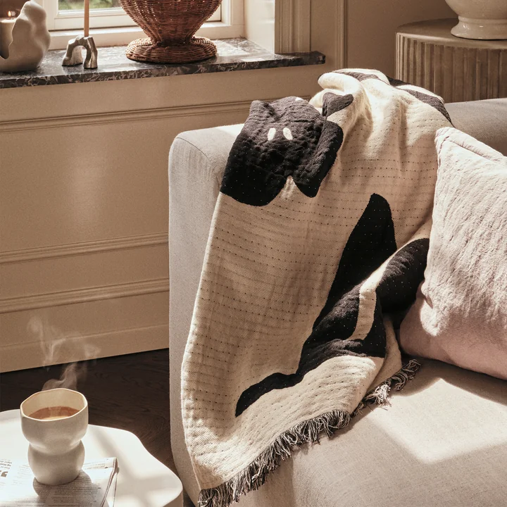 Broste Copenhagen - Rosita Couverture, 130 x 180 cm, noir / blanc cassé