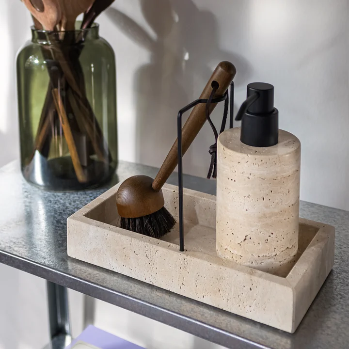 Mette Ditmer - Distributeur de savon Travertine, tall et organiseur de rinçage, lin