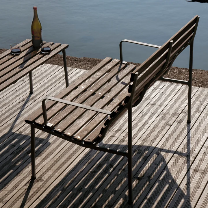 HAY - Traverse Lounge Bench, avec accoudoirs, aluminium / frêne huilé