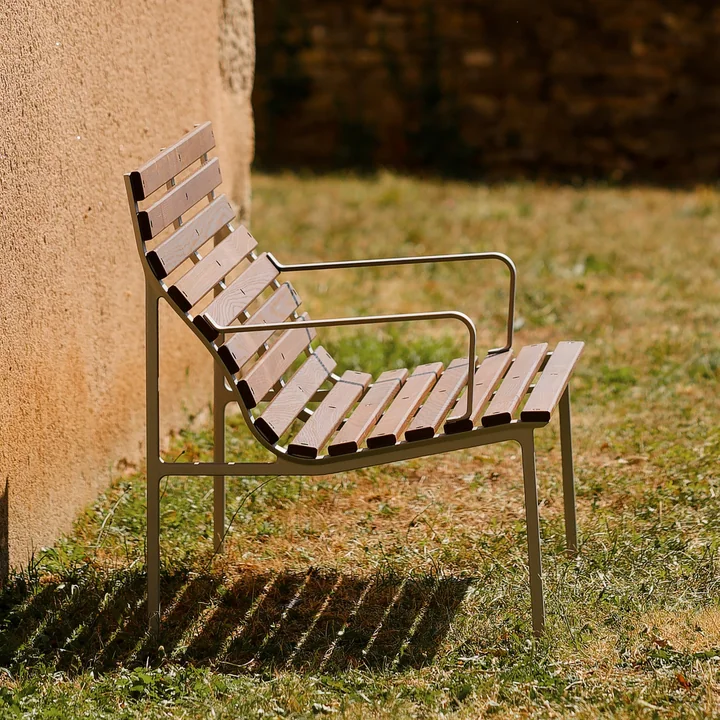 HAY - Traverse Lounge Bench, avec accoudoirs, aluminium / frêne huilé