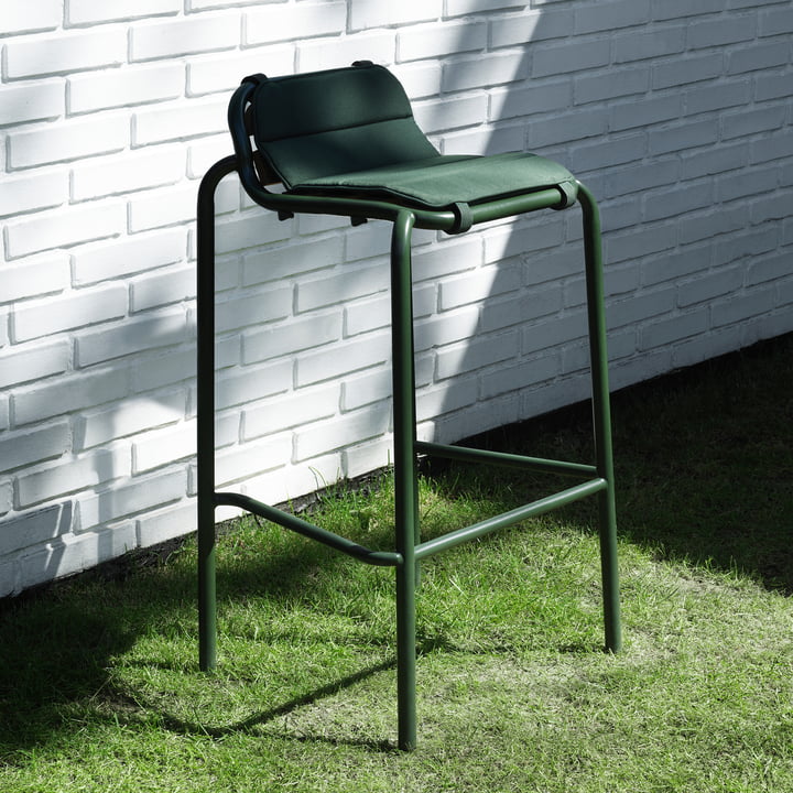 Normann Copenhagen - Chaise de bar Vig, H 75 cm, noir avec assise, vert foncé