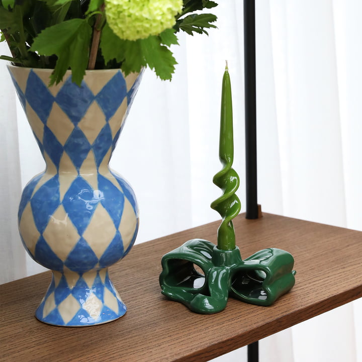 & klevering - Ribbon bougeoir, vert, bougie tige Alpha