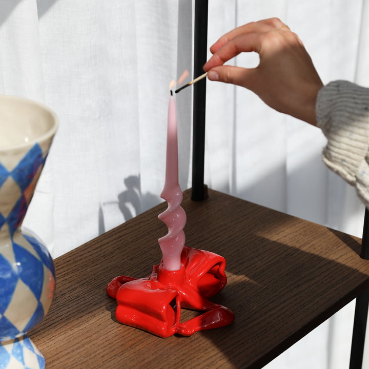 & klevering - Ribbon bougeoir, rouge, bougie bâton Alpha