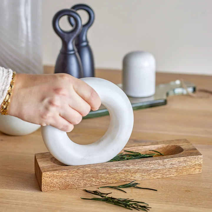 Bloomingville - Manuella mortier et pilon, blanc / mangue naturelle