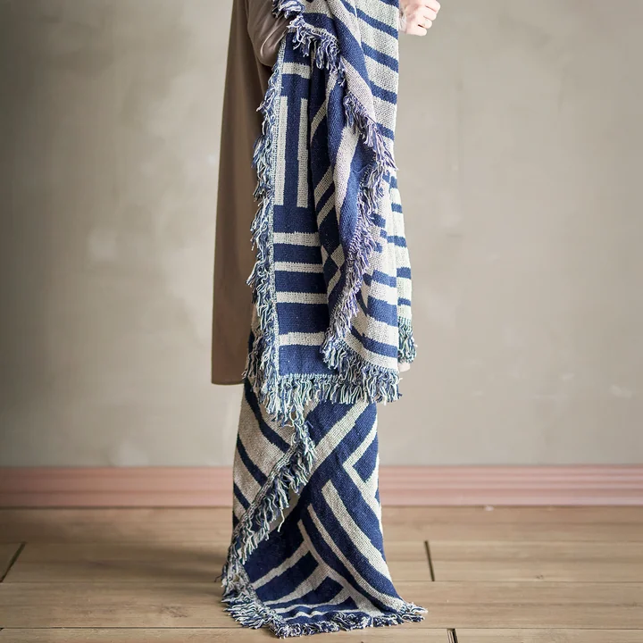 Bloomingville - Frankie Couverture, 130 x 160 cm, bleu