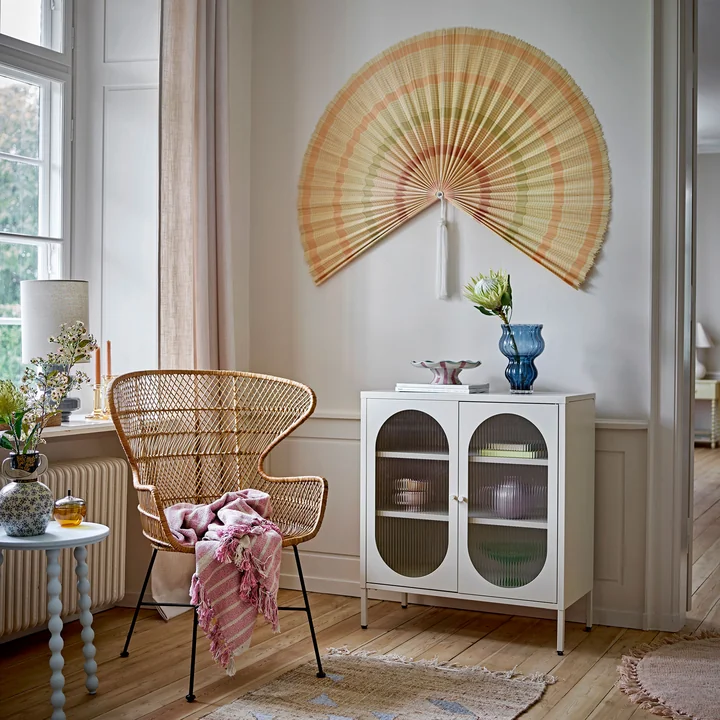 Bloomingville - Salvo Cabinet avec portes en verre, 80 x 90 x 40 cm, naturel