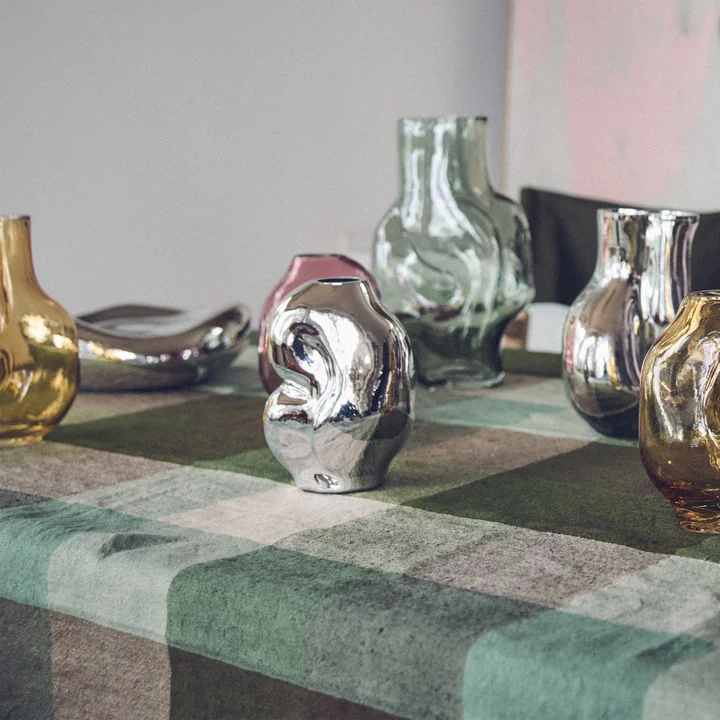 HKliving - Vida Check Nappe, 140 x 220 cm, menthe / olive