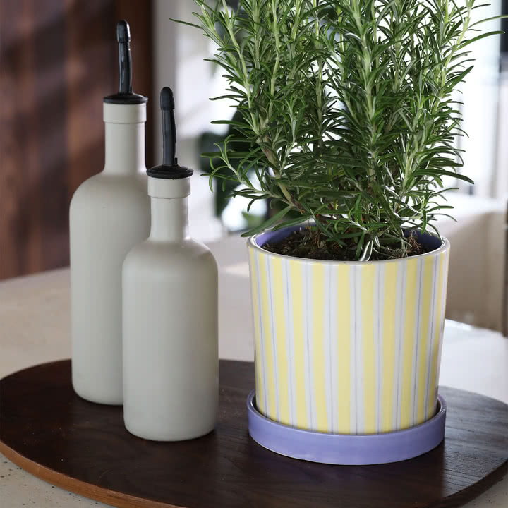 & klevering - Ray Pot de fleurs avec soucoupe, Ø 13,5 x 13 cm, jaune/ violet / blanc