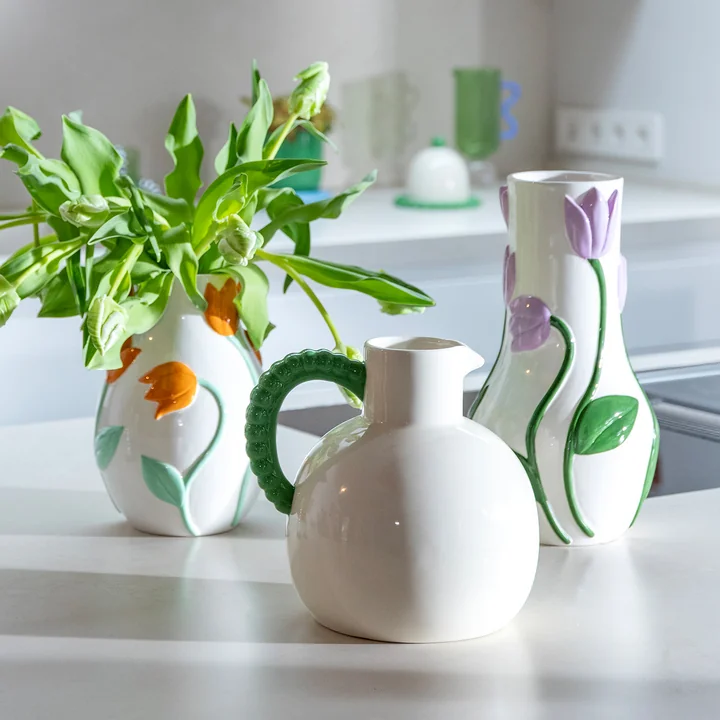 & klevering - carafe perle, vert, vases tulipe